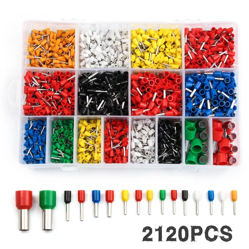 

2120pcs Insulated Ferrules Terminal Block Cord End Terminals Assorted Set Electric Wire Crimp Connectors Ferrules For 22-5 AWG