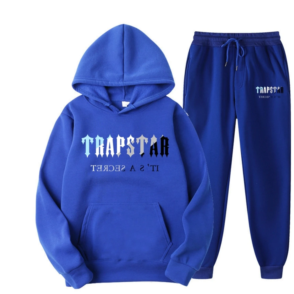 

2022 New Brand TRAPSTAR Printed Sportswear Men 16 Colors Warm Two Pieces Set Loose Hoodie Sweatshirt + Pants Set Hoodie Jogging