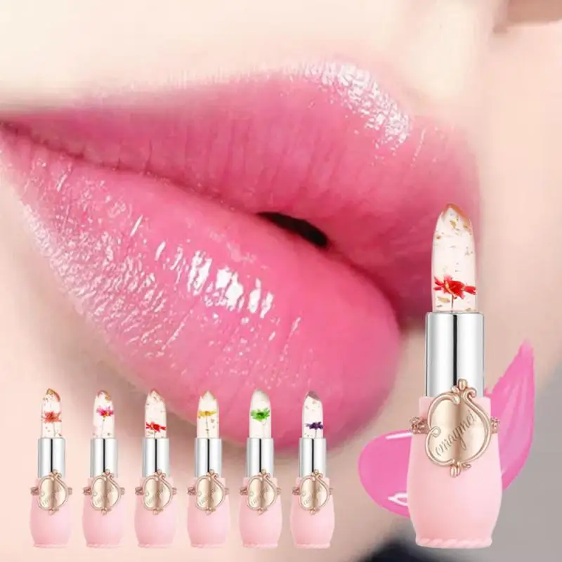 

Moisturizing Lip Gloss Transparent Jelly Flower Lipstick Temperature Color Changing Waterproof Non-stick Cup Lip Balm 6 Colors