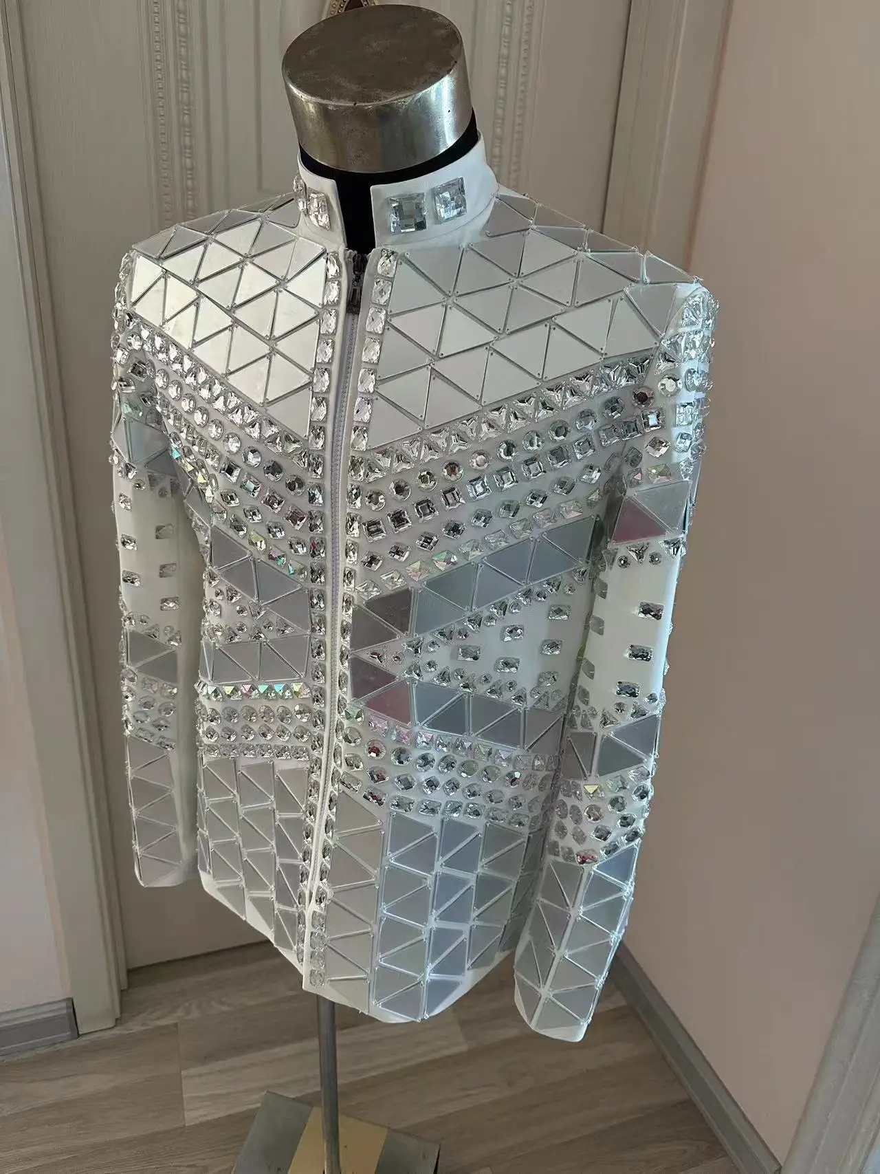 Индивидуализированная Серебряная зеркальная белая королевская куртка мужской