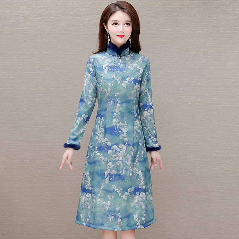 Новое китайское улучшенное повседневное носимое платье с длинными рукавами для