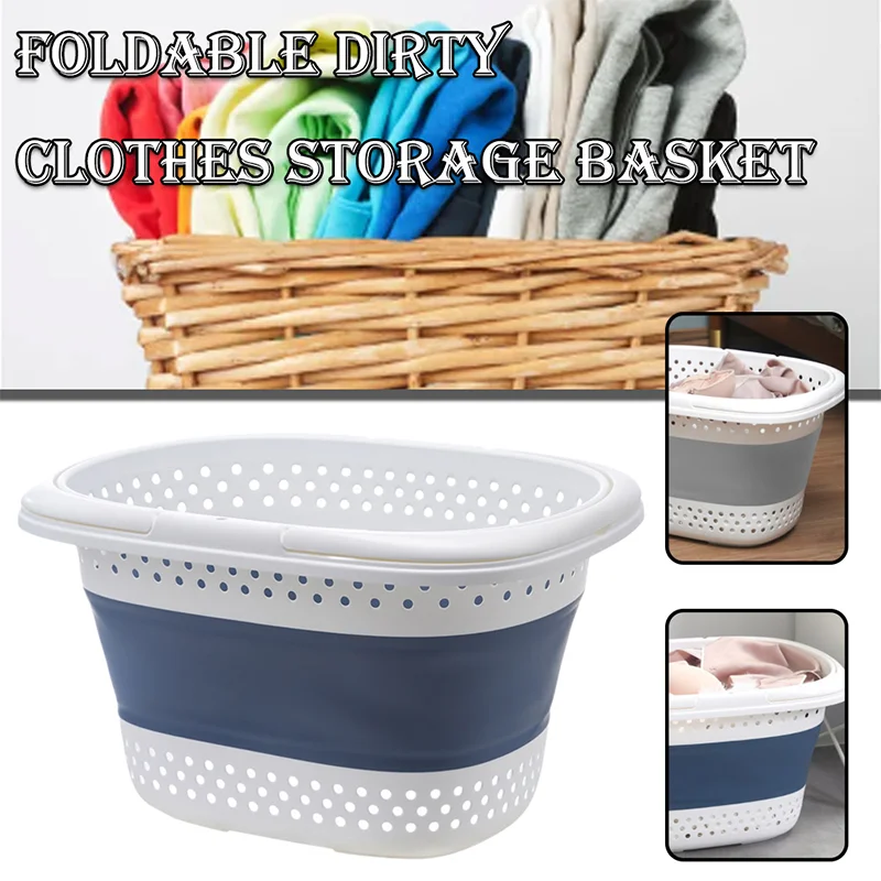 

Storage Basket Foldable Plastic Laundry Basket Space Saving Hamper Protable Toys Clothes Sundry Storage Containers Grey/Blue