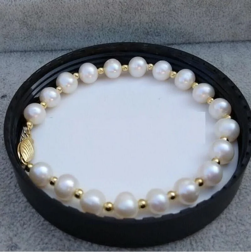 

New Natural AAA South China Sea White Pearl Bracelet 7.5-8 inch 14k Gold Buckle