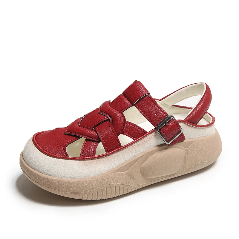 

Сандалии женские на платформе, дышащие босоножки с вырезами, ремешок с пряжкой, Повседневная модная обувь в римском стиле, лето 2023