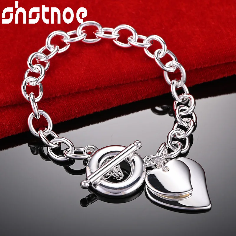 

SHSTONE 925 Sterling Silver Trendy Popular Double Heart Bracelets For Woman Bridal Chain Wedding Party Birthday Fashion Jewelry