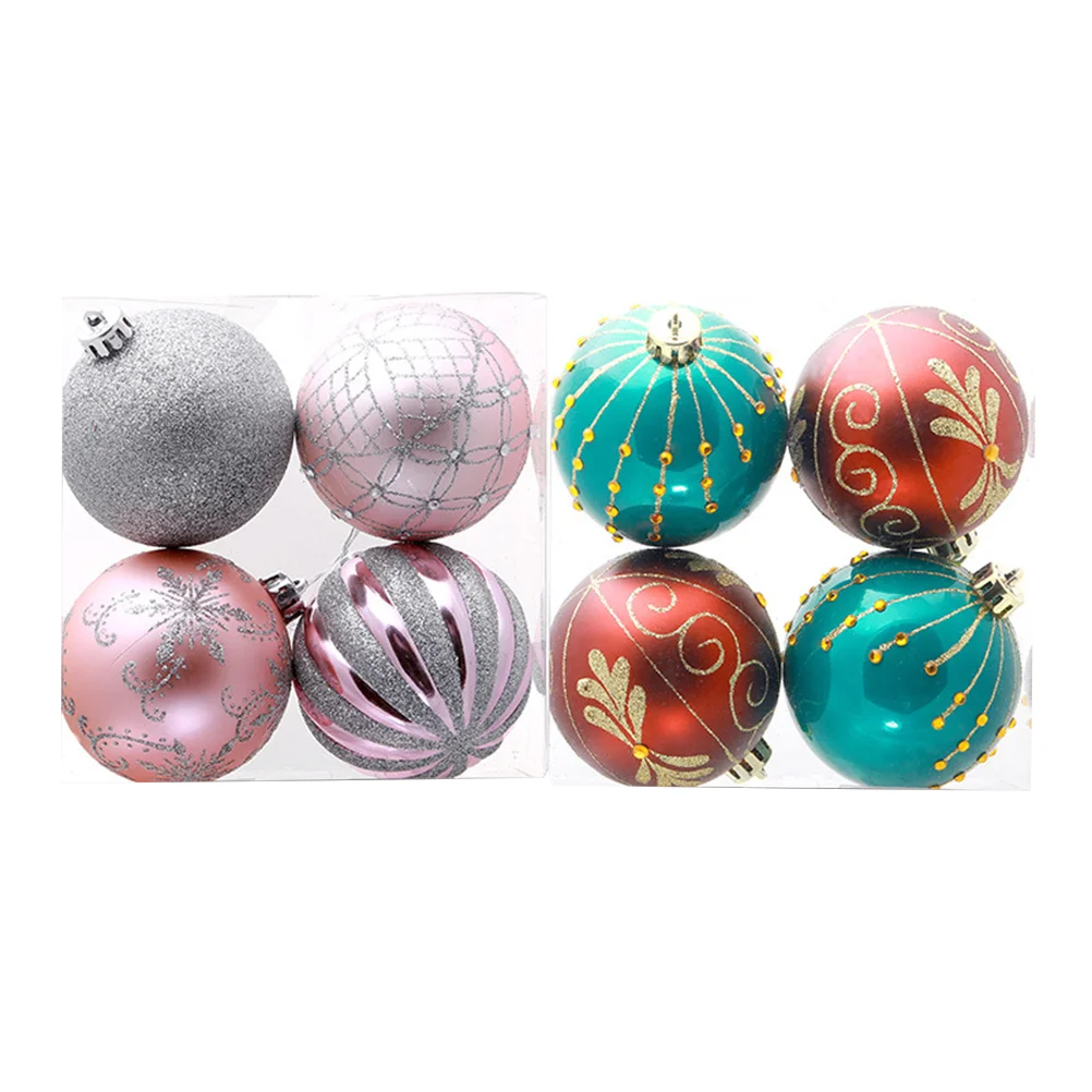 

8pcs 8cm Christmas Hanging Balls Xmas Painting Hanging Ornaments Wall Decor (Red and Green Silver and)