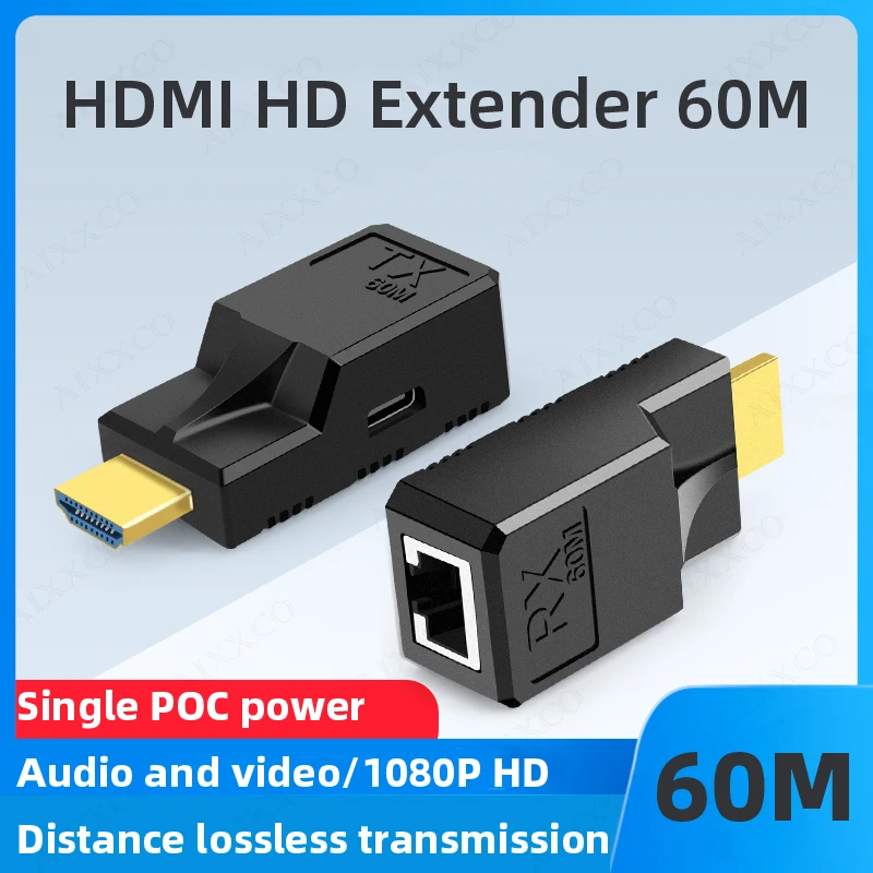 AIXXCO 60 м HDMI-совместимый удлинитель Cat6 Ethernet-кабель 1080P к RJ45 ретранслятор удлинитель сигнала без потерь