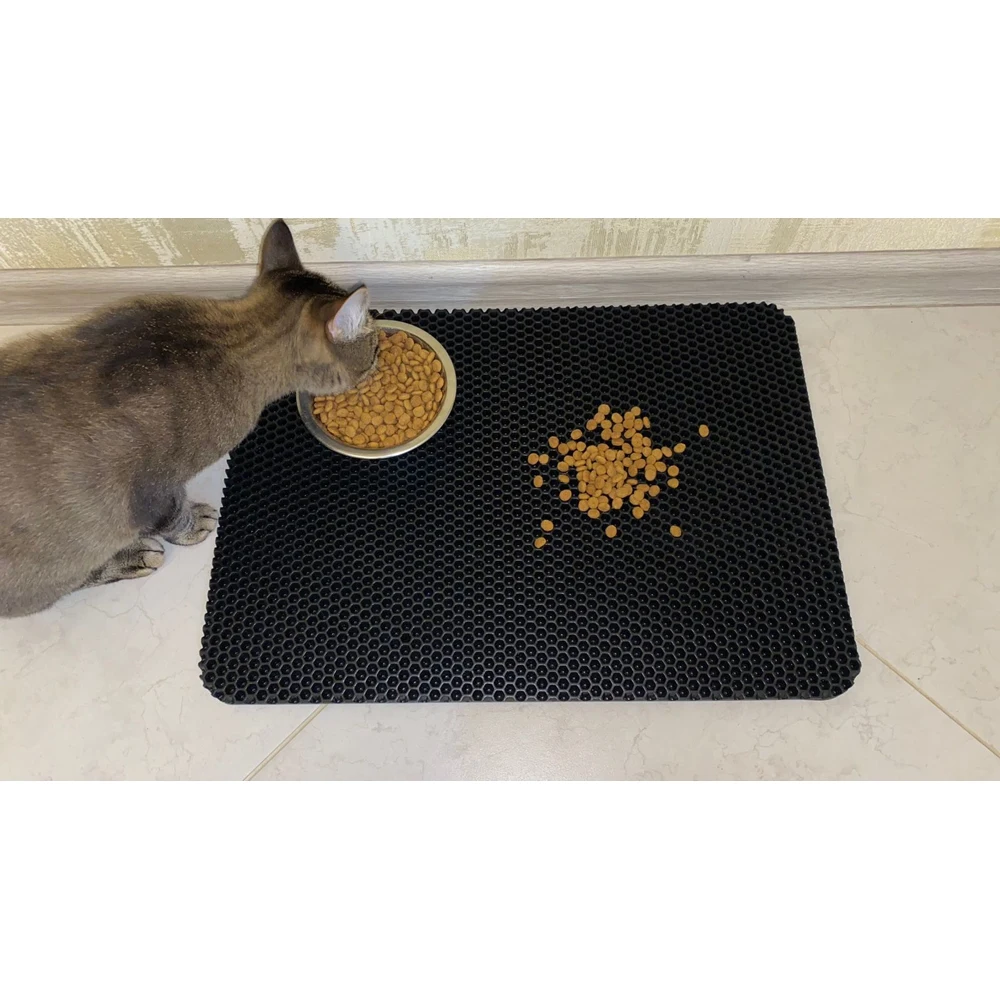 Коврик EVA под миски и лоток для кошек ячеистый, черные соты, 50х35 см |  AliExpress