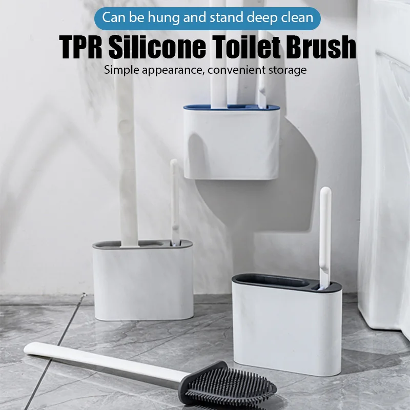 

2-Piece Set Toilet Brush Household Double-Layer Draining Removable Long-Handled Soft-Haired Silicone Cleaning Brush With Cover