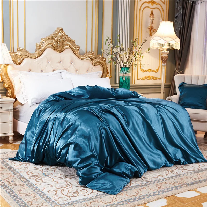 

1Pc Solid Color Duvet Cover High-End Ice Silk Satin Single Double Queen King Size Quilt Cover 200x200 220x240