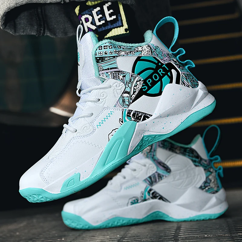 Men's Basketball Shoes Lace-Up Men's Plus Fleece High Quality Basketball Shoes Breathable Trend Men's Sneakers Walking Shoes