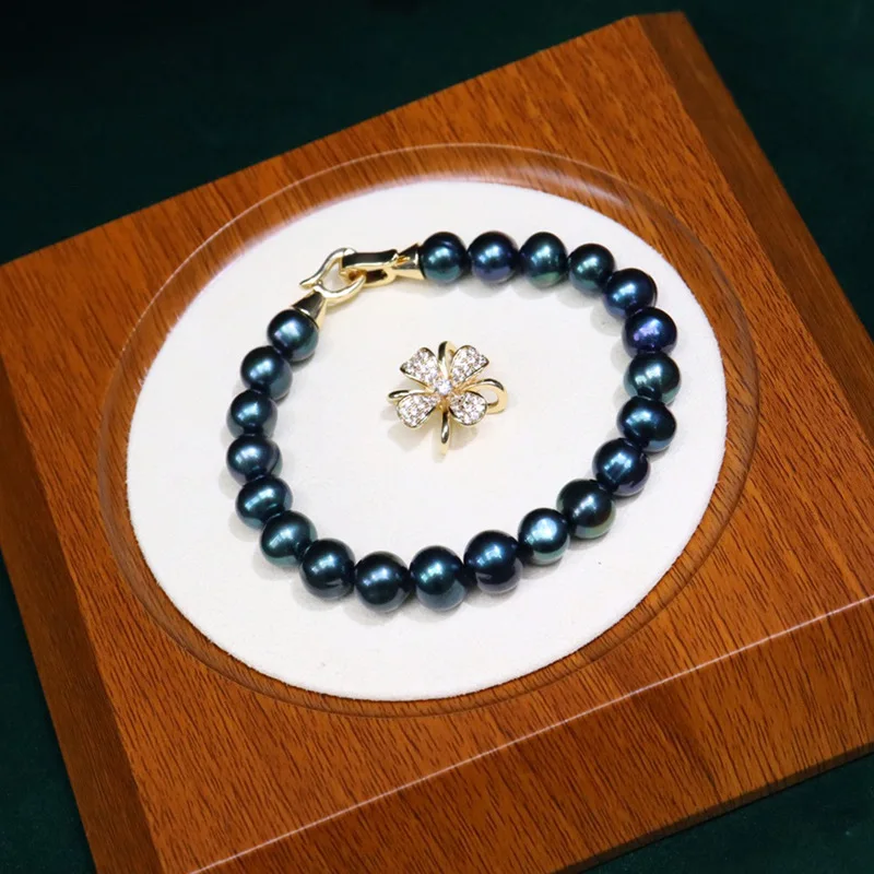 Женский браслет из пресноводного жемчуга 8-9 мм четырехлистный цветок один можно