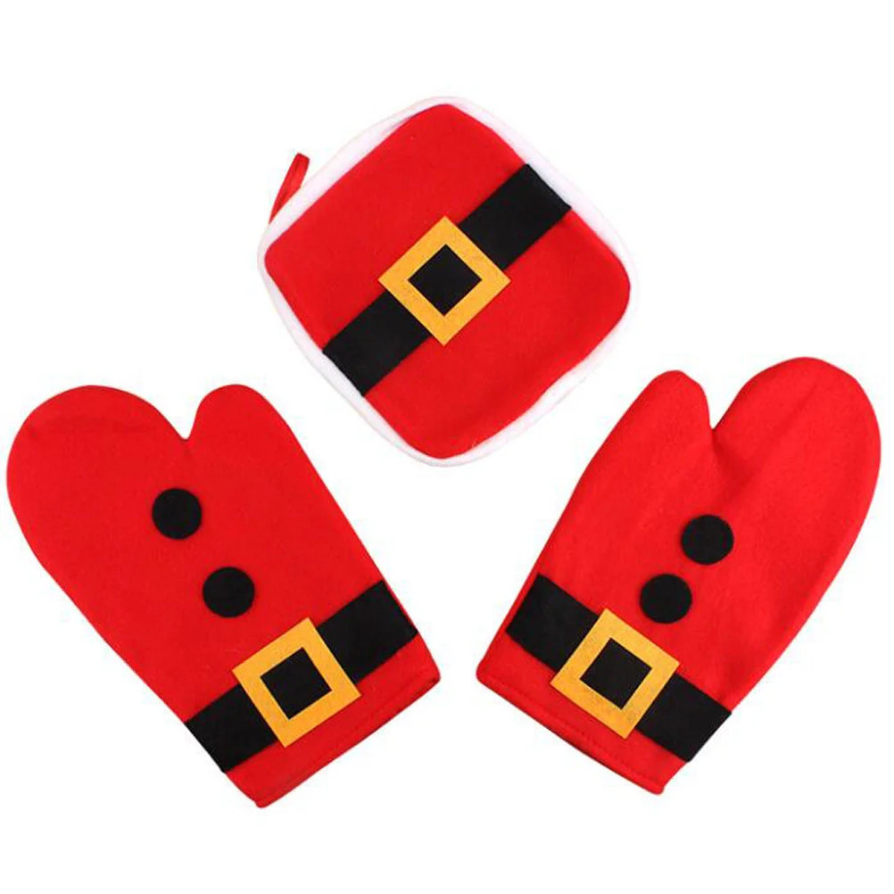 

1 Set Mitts Christmas Pads Heat Resistant Mittens Oven Mitts Pad Santa Oven Mitts Xmas Oven Mitt Gift Set