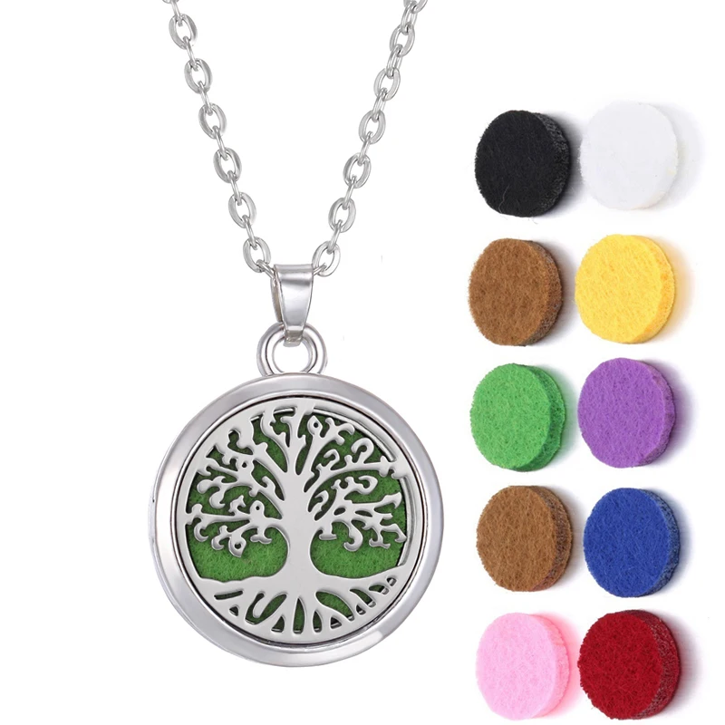Aromatherapy Diffuser Pendant Necklace Magnetic Tree of Life Essential Oil Perfume Locket Women Dropshipping |