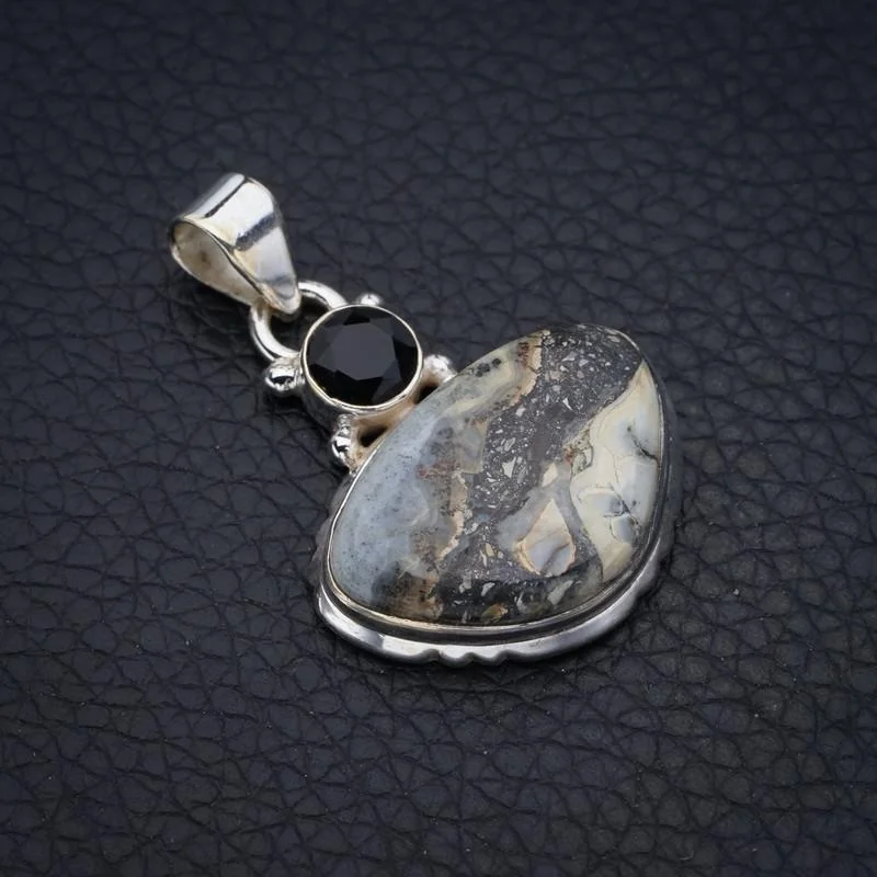 

StarGems Jasper Black OnyxHandmade 925 Sterling Silver Pendant 1.5" F4288