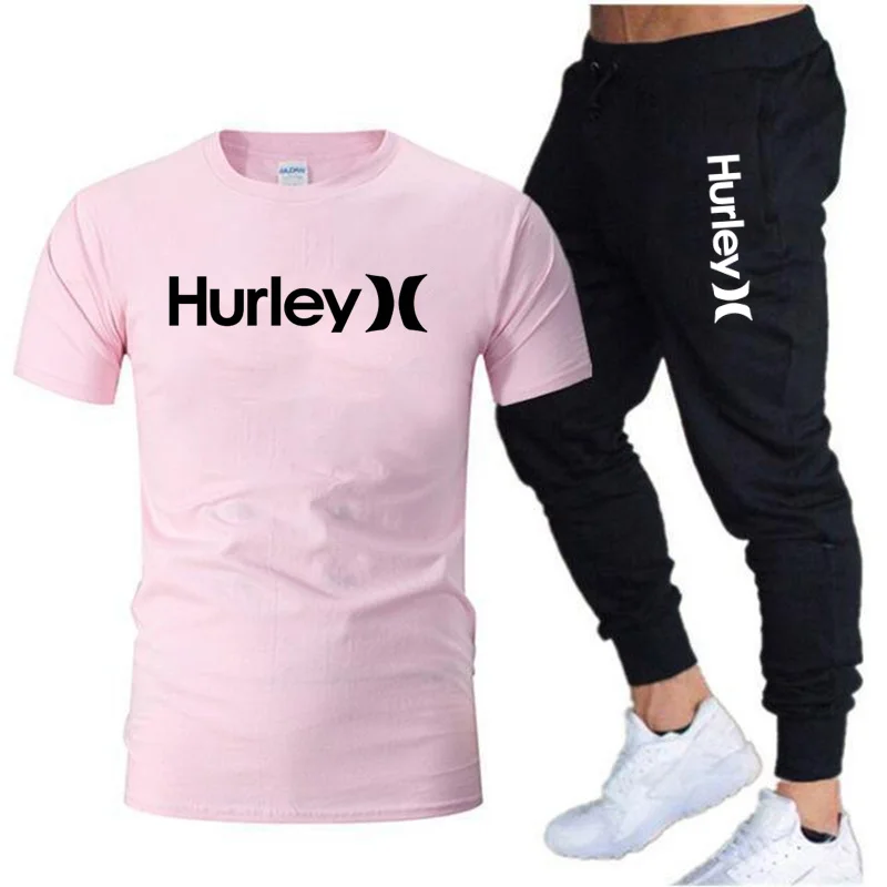 New men's Hurley casual sportswear summer sportswear two-piece T-shirt sportswear men's sweater sportswear T-shirt