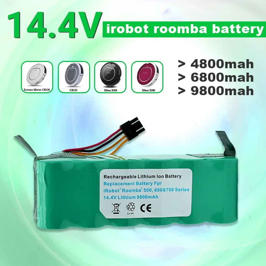 

Batterie 14.4V 4.8Ah 6.8Ah 9.8Ah pour Kitfort KT504 Haier T322 T321 T320 T325 Panda X500 X580 Ecovacs Mirror CR120 Dibea X500