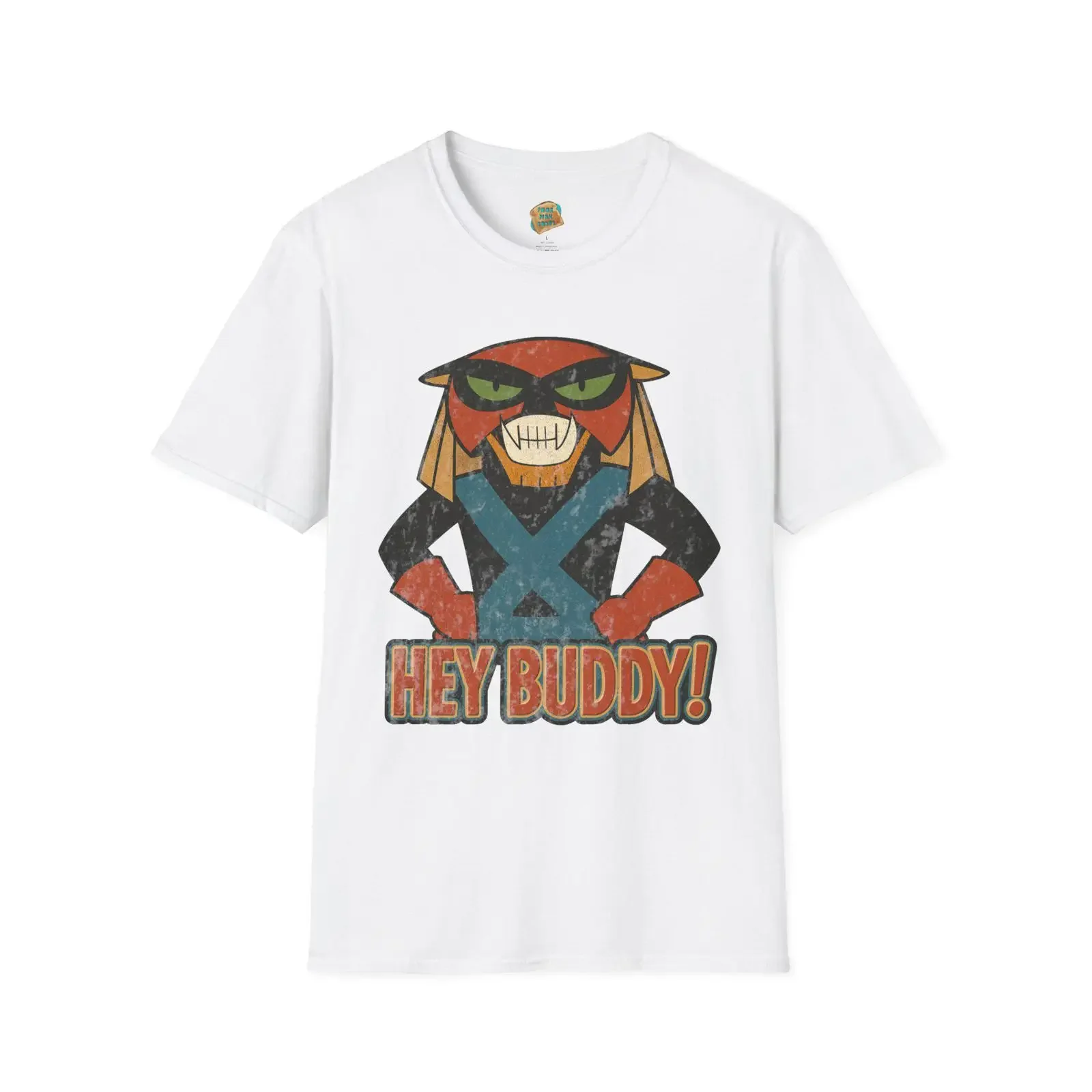 Фото Футболка Brak Show Fan Art с забавным принтом «Hey Buddy», пародия на ретро-мультфильм, винтажная, дизайнерская, с эффектом потертости, удобная, универсальная. №1
