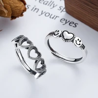 original 925 sterling silver heart rings vintage openwork designer adjustable couple wedding ring for women korean jewelry
