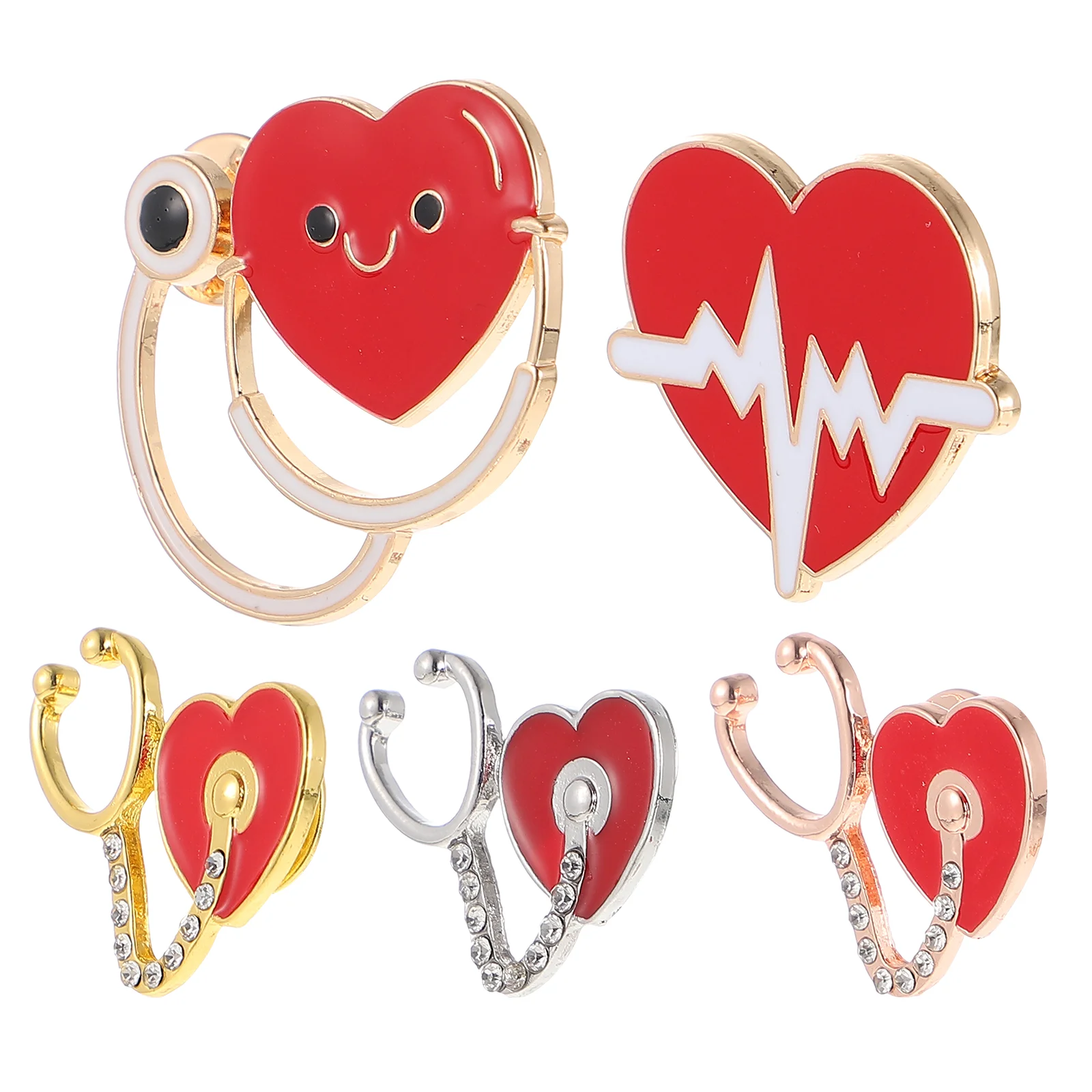 5 Pcs Echometer Model Brooch Nurse Badges Stethoscope Badge Heart Shaped Breastpin Heart Model Brooch Jewelry Accessories