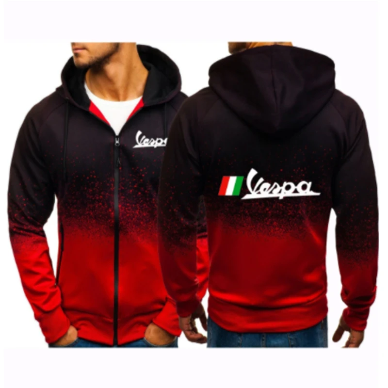 

Spring Autumn Vespa Logo Printing Jackets Zipper Punk Casual Harajuku Gradient Color Gradient Hoodies Hooded Coats
