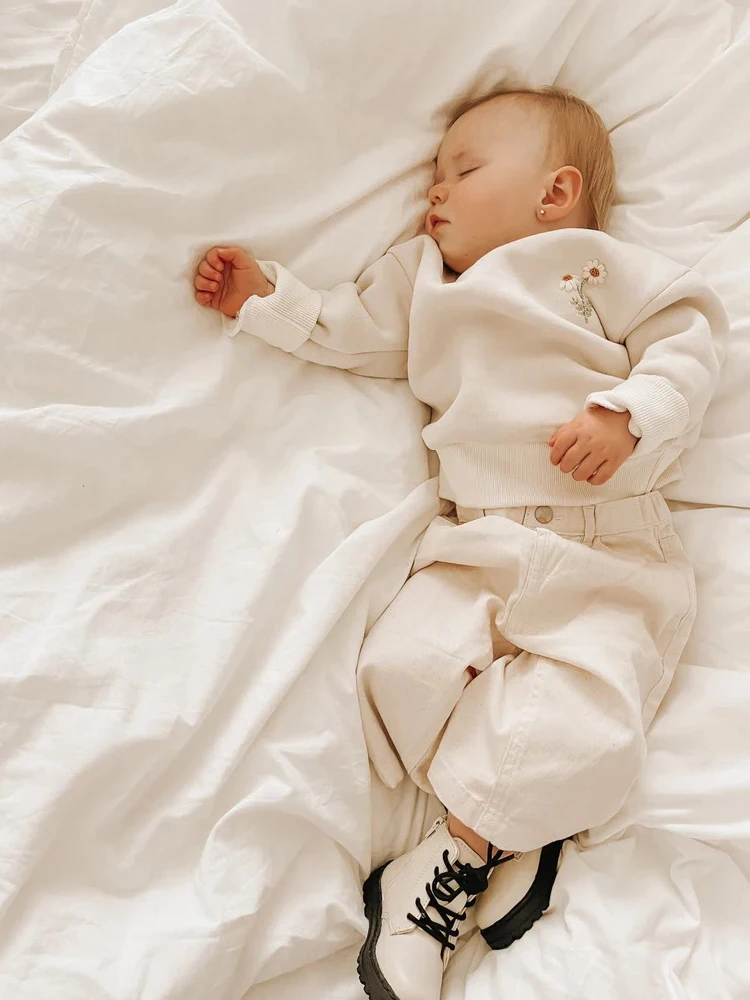 2Pcs Spring Baby Girl Boy Clothes Set Embroidery Thicken Fleece Warm Sweatshirt + Pant Baby Boy Tracksuit Toddler Clothes Outfit