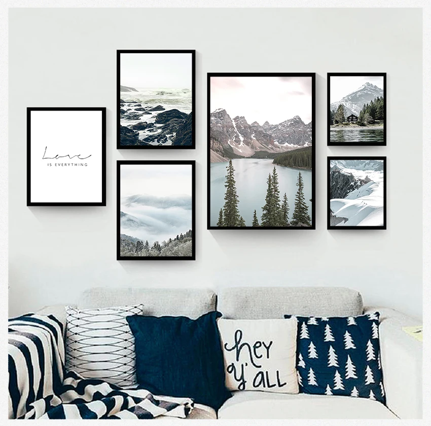 

Painting Nordic Posters And Prints Wall Pictures For Living Room Decor Fog Reef Snow Mountain Lake Pine Forest Wall Art Canvas