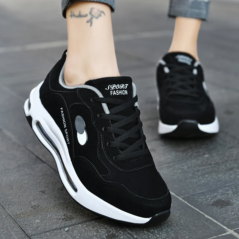 Walking Shoes Women Air Cushion Chunky Sneakers Winter Lady Light Leather Keep Warm Casual Shoes