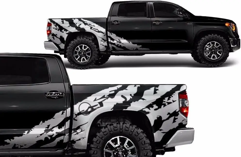 

Factory Crafts Shred Side Graphics Kit 3M Vinyl Decal Wrap Compatible with Toyota Tundra Crew Cab 2014-2020 - Silver