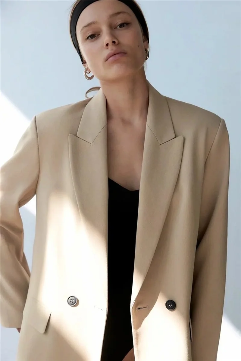 3 Colors Simple Casual Blazer 2023 Women Solid Colors Double Breasted Commute Office Blazer New Autumn Winter All-Match Coats