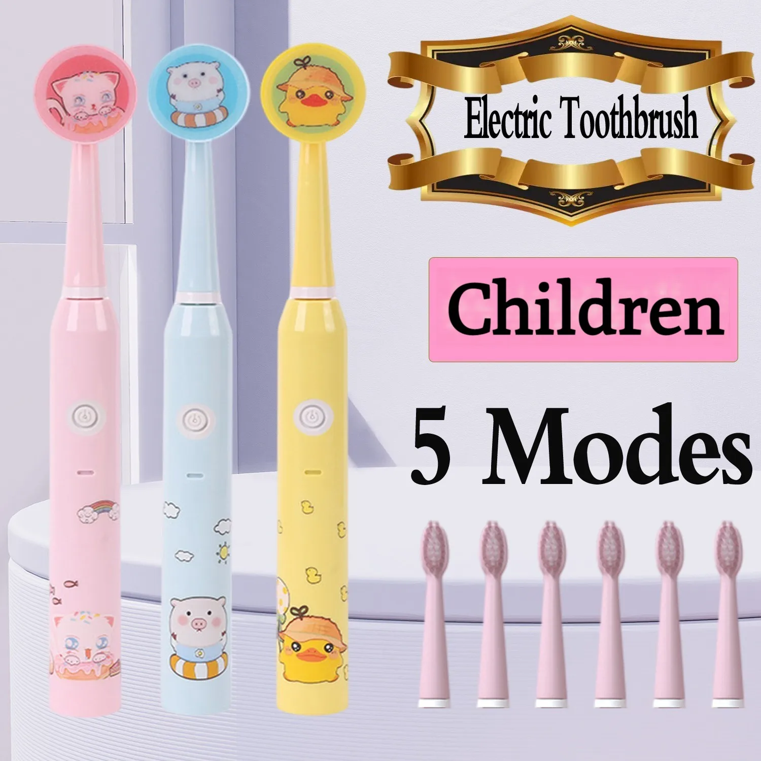 

Electric Toothbrush Sonic Kids Cute Set Animal Children Oral Care Dental Whitening Clean Replacement Teeth Brushes Heads 3 - 18