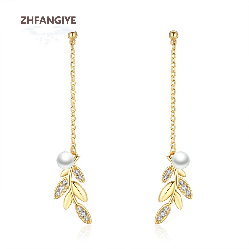 

ZHFANGIYE Trendy Earrings 925 Silver Jewelry with Pearl Zircon Gemstone Drop Earrings Accessories for Women Wedding Party Gift