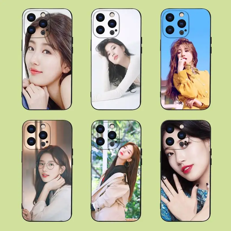 Корейский чехол S-Suzy для телефона iPhone 15 14 13 12 11 Pro 12 13 Mini X XR XS Max 7 Plus, Черный силиконовый чехол