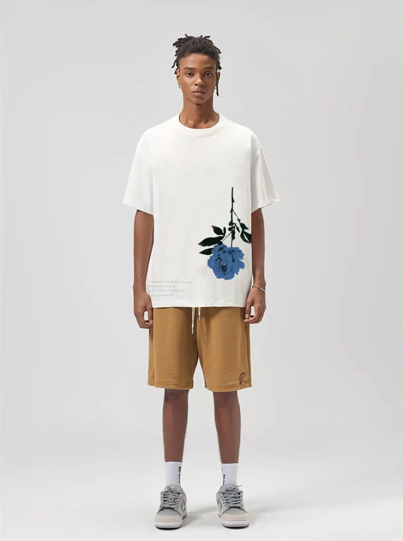 

Yohji Yamamoto Yamamoto Blue Rose Flower s'yte SYTE Letter Summer Short Sleeve T-shirt for Men and Women