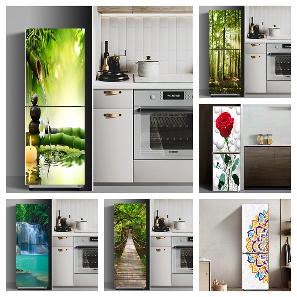 

Bamboo Stickers To Cover Fridge Vinyl Door Wrap Refrigerator Sticker 3d Wallpaper Door Decoration Adhesive Freezer Full Film