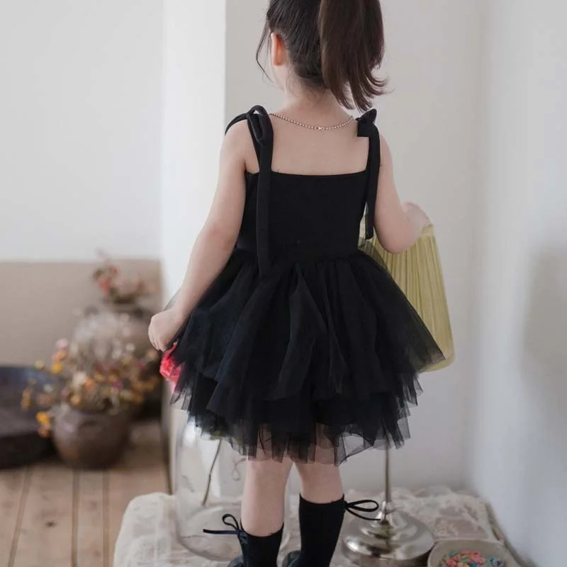 Lace Girls Sling Princess Dress 2022 Summer New Baby Tube Top Soft Mesh Dress Star Sequin Bow Lolita Dress for Birthday Party
