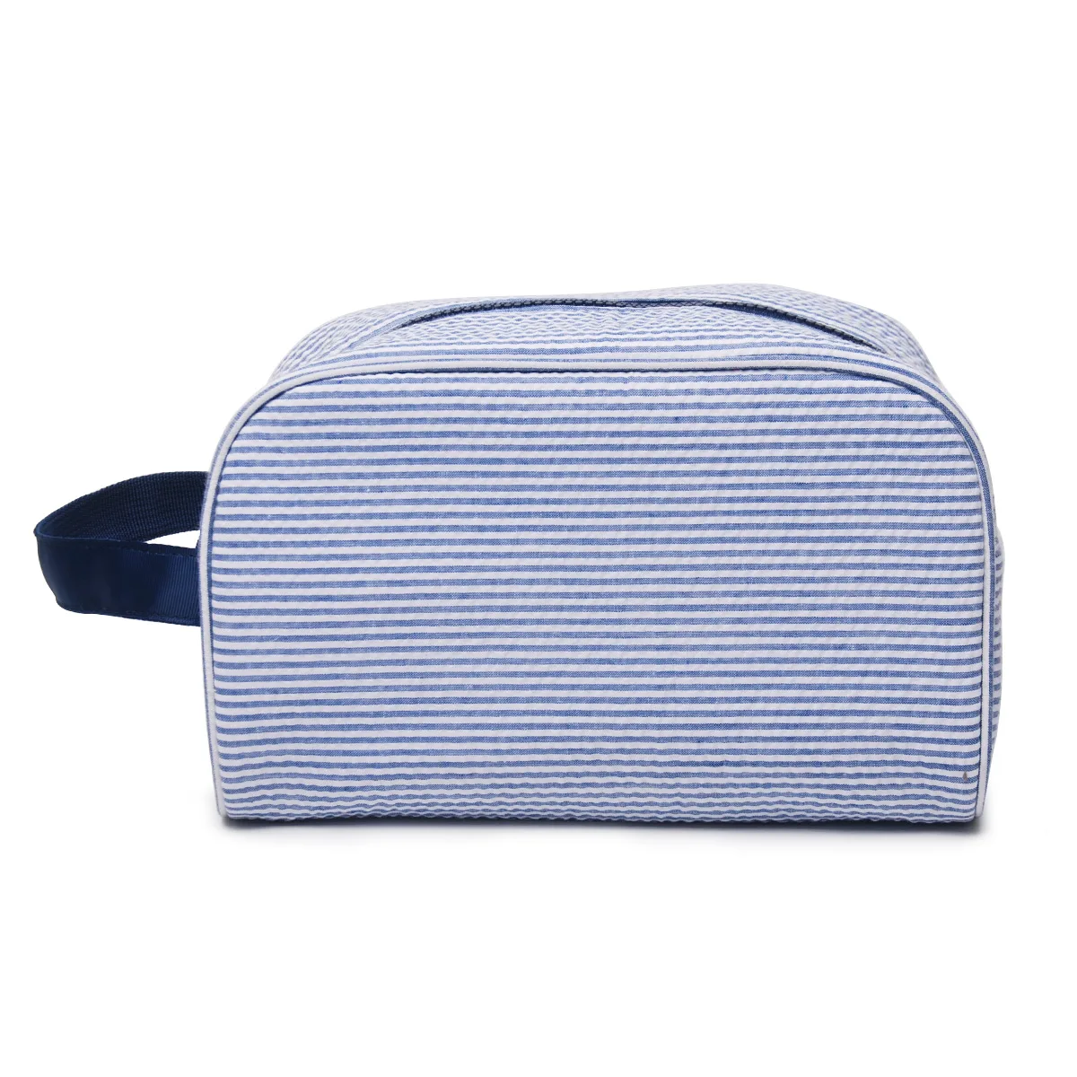 Seersucker Cosmetic Bag Women Monogrammed Striped Makeup Bag Ladies Fashion Simple Large Capacity Travel Toiletry Pouch Domil105