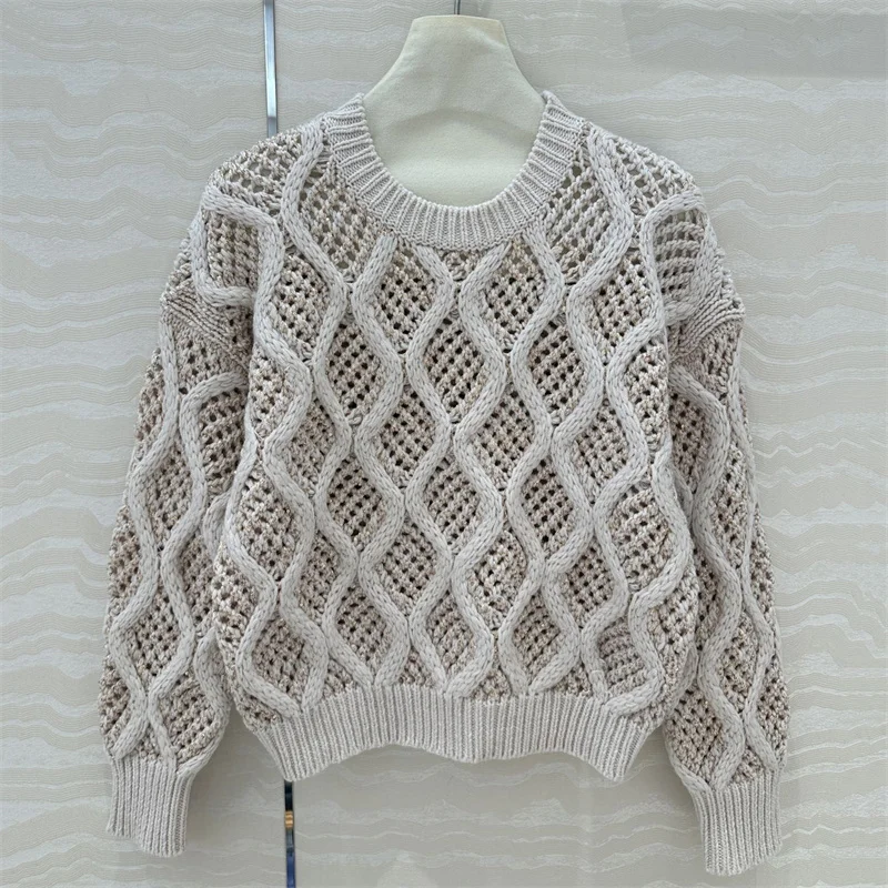 Женский свитер Новинка осени 2024 Модный Блестящий декоративный Топ с длинным