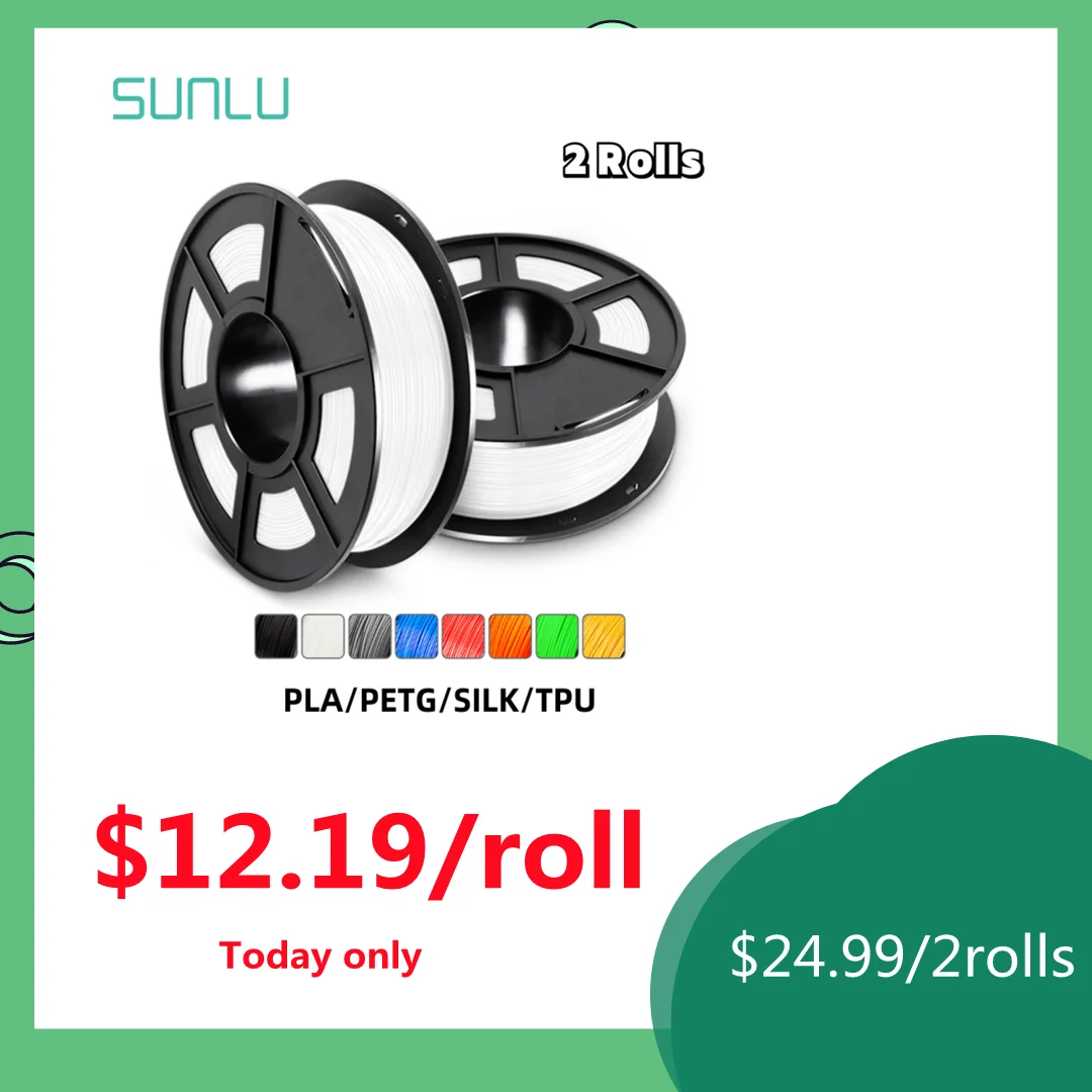 

SUNLU PLA/PETG/SILK/TPU 3D Printer Filament 2 Rolls 1KG/0.5KG FDM Printer Material Refills 100% No Bubble DIY 1.75mm Fast Ship