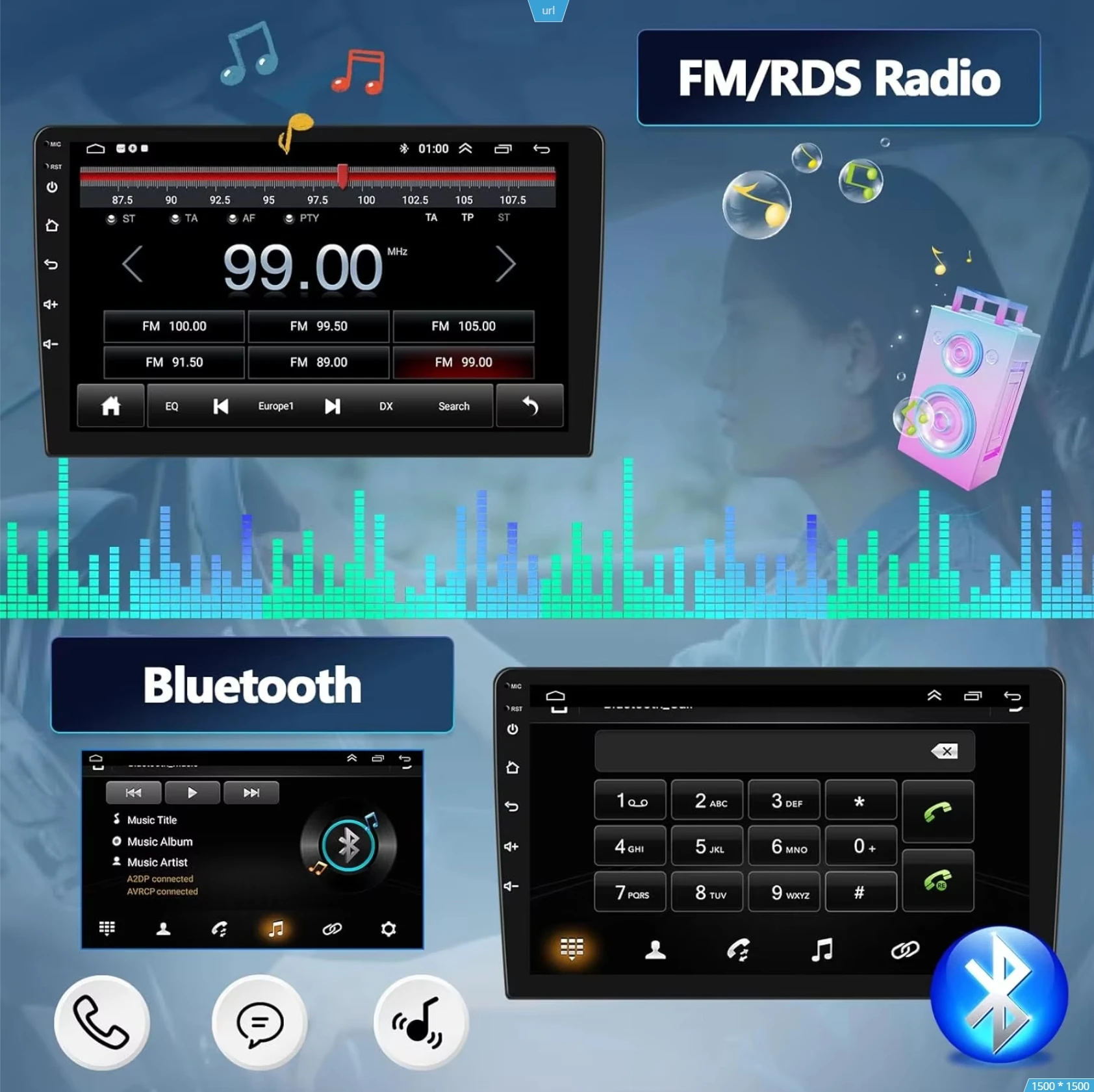 Фото Android 15 2din Автомобильный радиоприемник Мультимедийный плеер 9-дюймовый Carplay для Toyota Volkswagen Hyundai Kia Renault Nissan Honda Lad WIFI + 4G №4