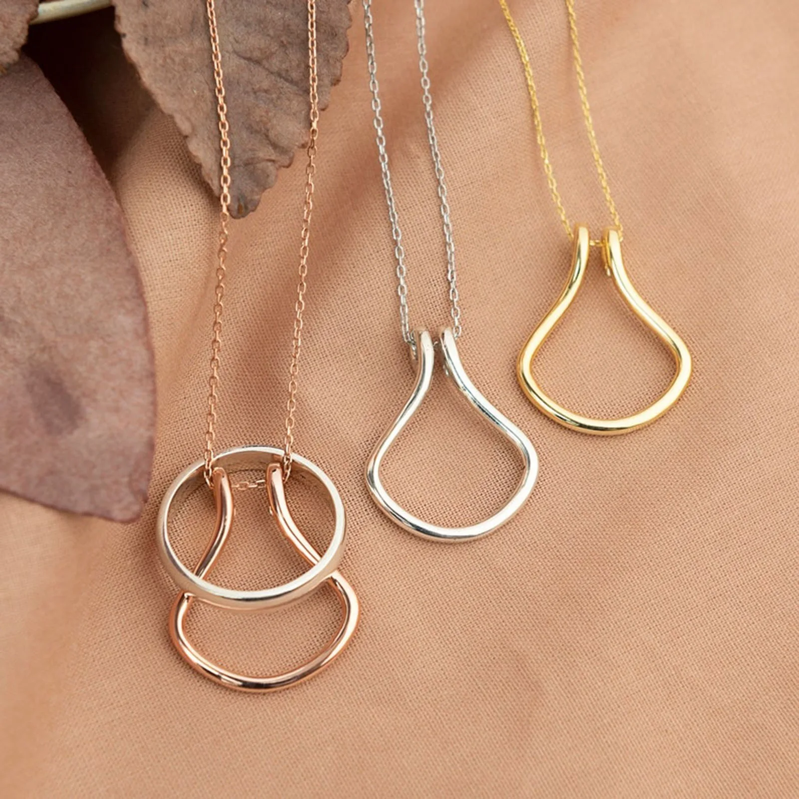 1PC Fashion Necklace Geometric Simple Ring Holder Ring Pendant Necklace for Man Women Jewelry Silver Color Gold Color 45cm long images - 6