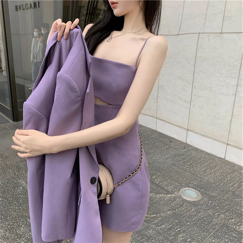 Уличный костюм в стиле интернет-знаменитостей Модный Фиолетовый жакет большого