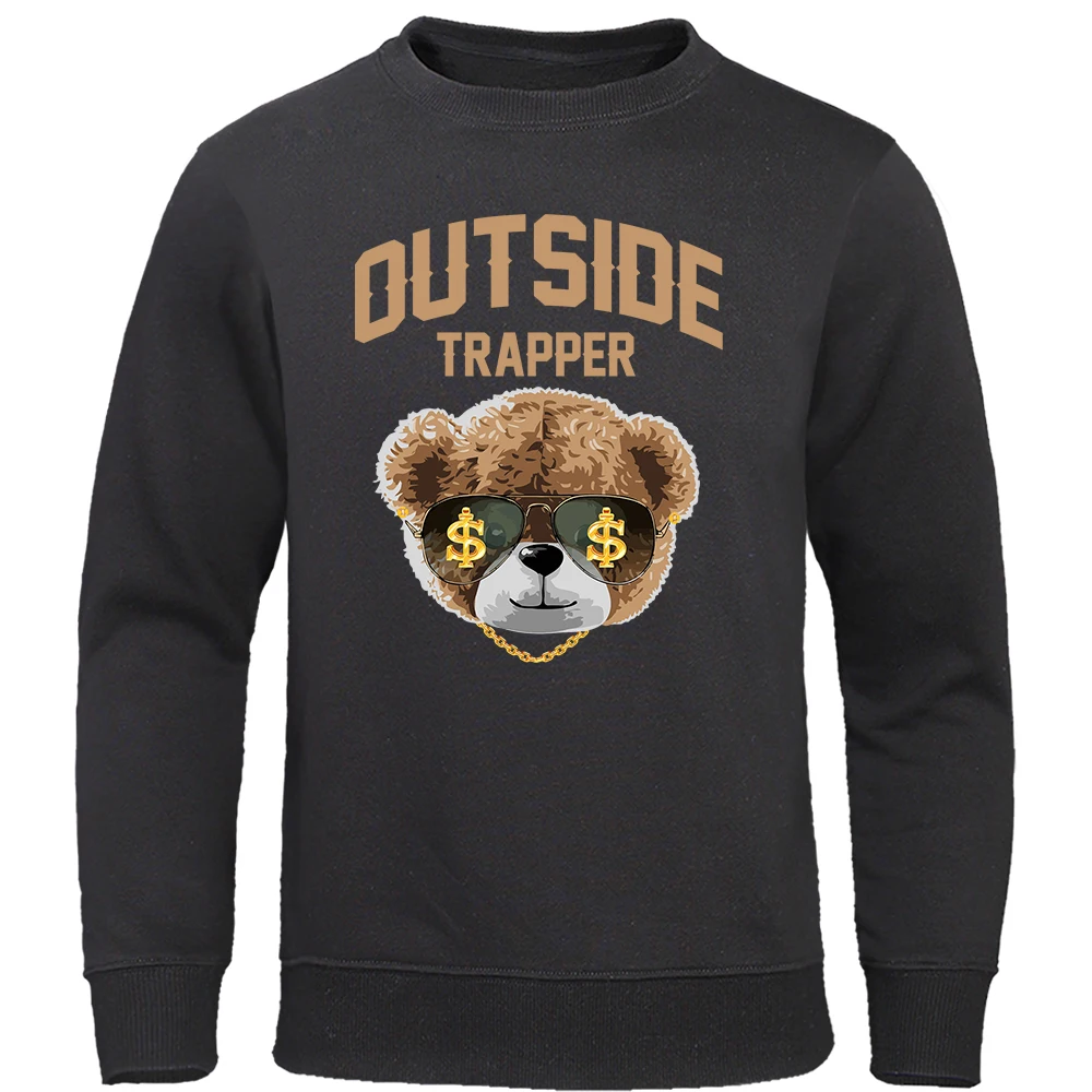 

Outside Trapper Rich Cool Teddy Bear Mens Hoodie Cute Hip Hop Hoodie Autumn Crewneck Streetwear Loose Pullover Male Streetwear