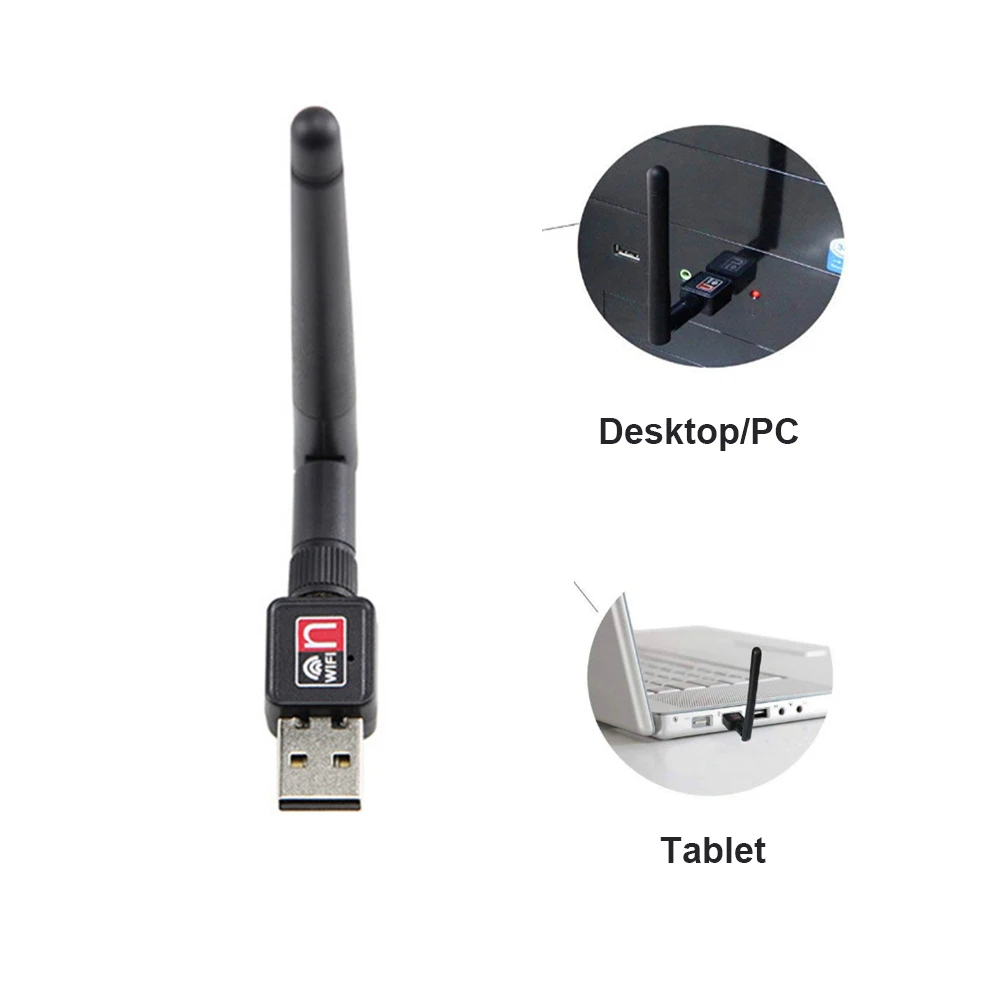 

Mini WiFi Wireless Network Card USB 2.0 150M 802.11 b/g/n LAN Adapter with rotatable Antenna for Laptop PC Wi-fi Dongle