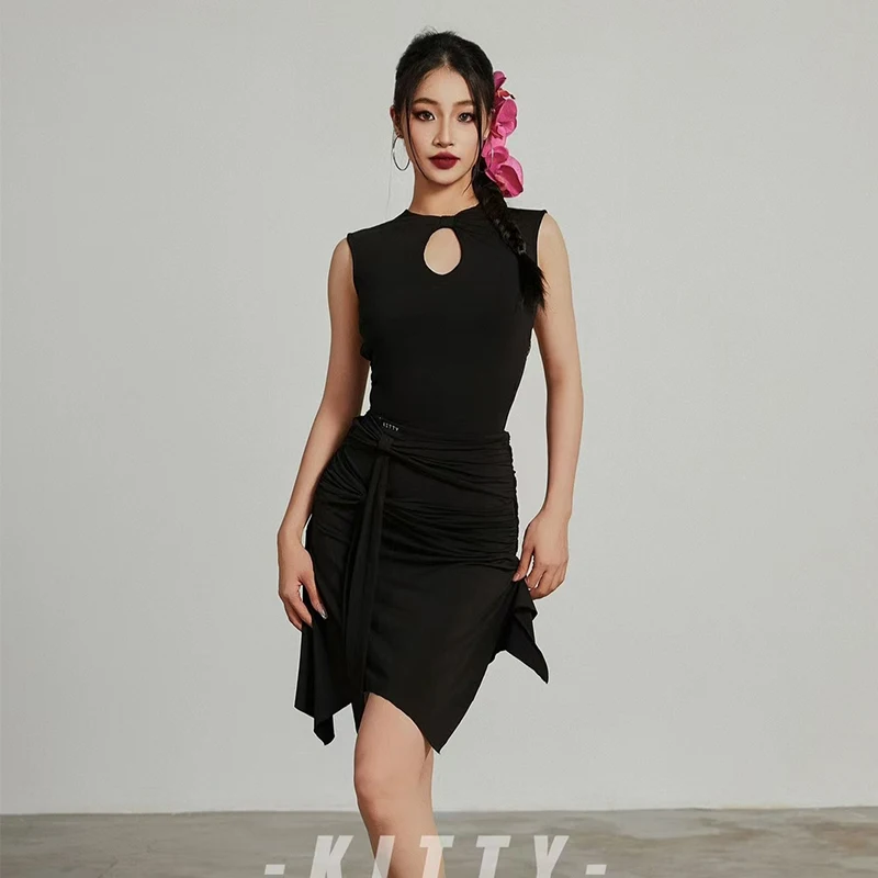 Новинка 2024 платье для латинских танцев женское боди без рукавов нерегулярная