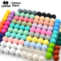 lofca 15mm 20pcslot silicone loose beads safe teether round baby teething beads diy chewable colorful teething for infant