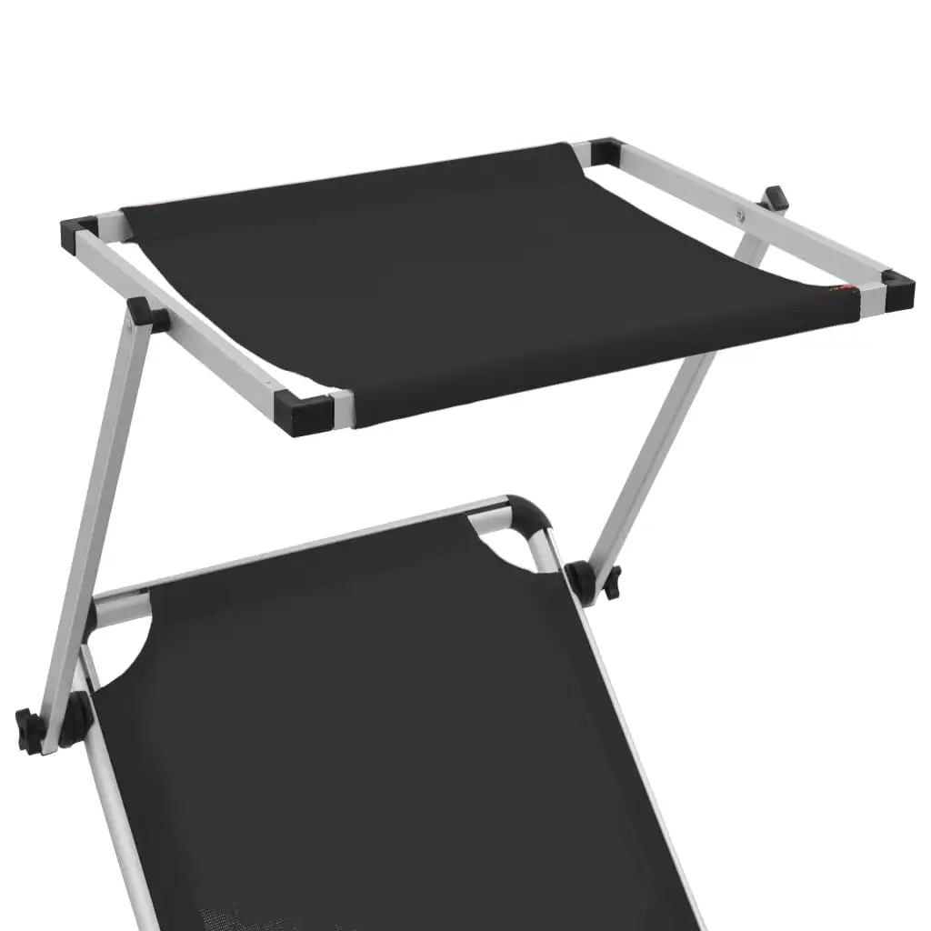 

Outdoor Patio Garden Folding Sun Lounger Lounge Chairs Pool Outside Deck with Roof Aluminium and Textilene Black