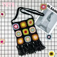 tassel tote bohemian flower crochet women shoulder bag designer hollow knitting crossbody bags for women woven square handbags