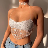 y2k aesthetic floral lace crop top women sexy backless bandage halter choker cami top fairy grunge kawaii tube vest clothing