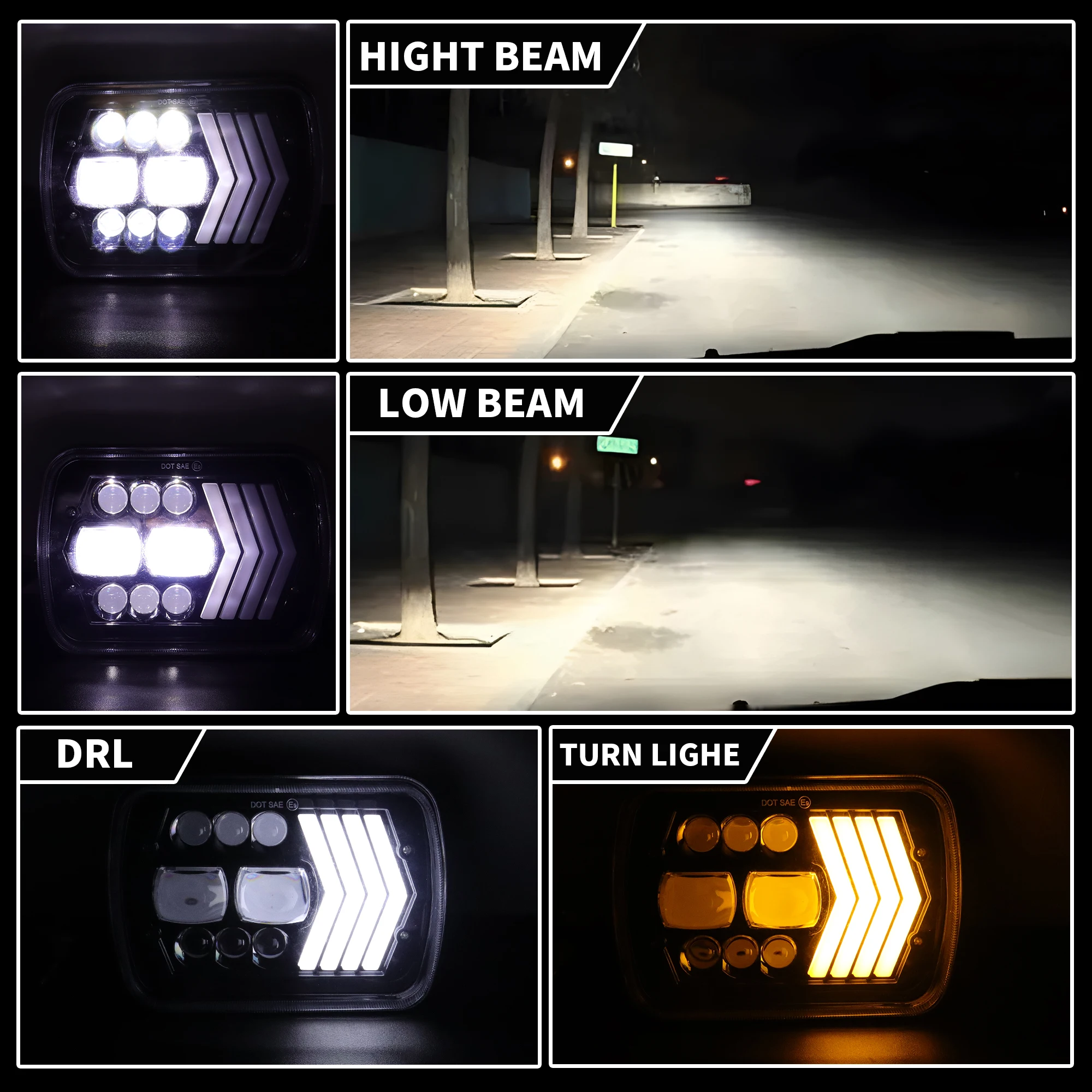 5X7 квадратных 7-дюймовых светодиодных фар Wrangler с затемнением внедорожного пикапа